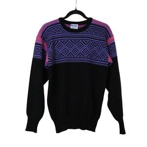 Vintage Meister Fair Isle Nordic Pink Lavender Wool Ski Sweater M 80s Granny